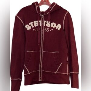 Stetson Burgundy Hoodie with White Accents Full Zip Jacket L